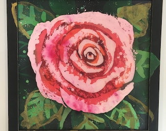 Rose Batik Painting on Silk: Floral Wall Decor (20"x20")