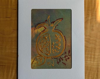 Hand-Painted Silk Rosh Hashanah Card: Unique Art Greeting Card