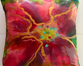 Hand-Painted Batik Pillow Cover: Vintage Bedroom Decor (12x12 inches)