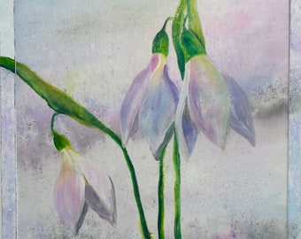 Snowdrop Batik Painting on Silk: Floral Wall Decor (28"x28")
