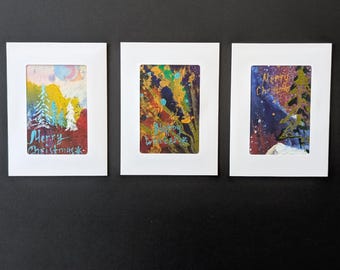 Hand-Painted Silk Christmas Cards: Unique Holiday Art with Envelope