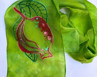 Hand-Painted Tie Dye Silk Scarf: Pomegranate Women's Neck Shawl