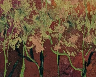 Hand-Painted Silk Fall / Autumn / Rosh Hashanah Card: Unique Art Greeting Card