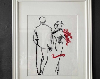 Hand-stitched Couple Artwork: Embroidered Valentine's Day Decor