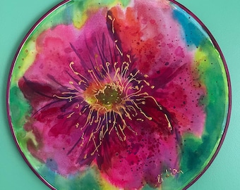 Stretched Silk Hoop – 12” Hand-Painted Silk on Wooden Frame