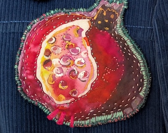 Handmade Silk Pomegranate Brooch: Rosh Hashanah Jewelry