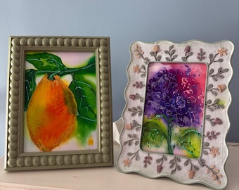 Garden Batik Silk Painting - Floral Mini Art, Framed Art