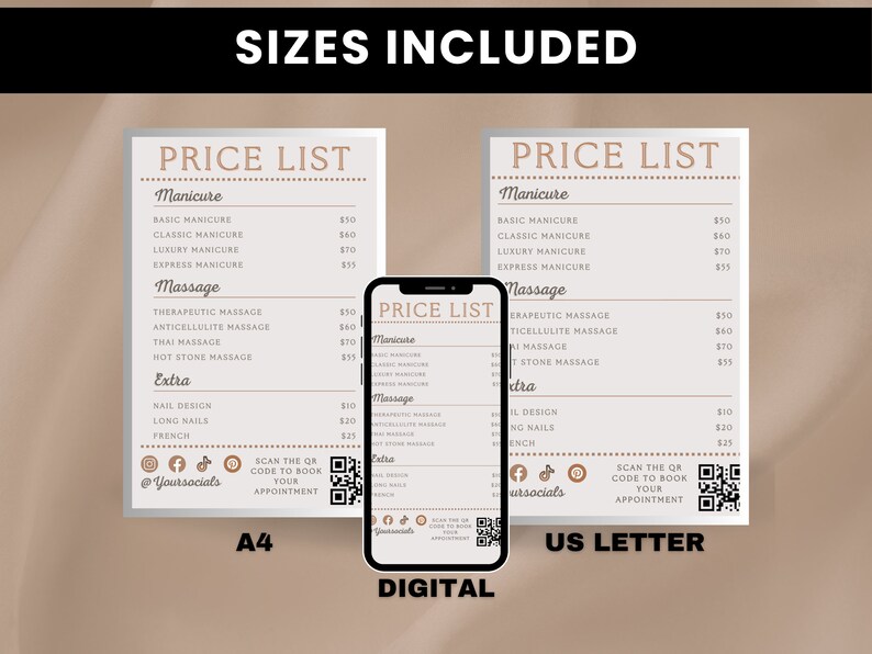 Price List Canva Template Printable Price List With QR Code Etsy