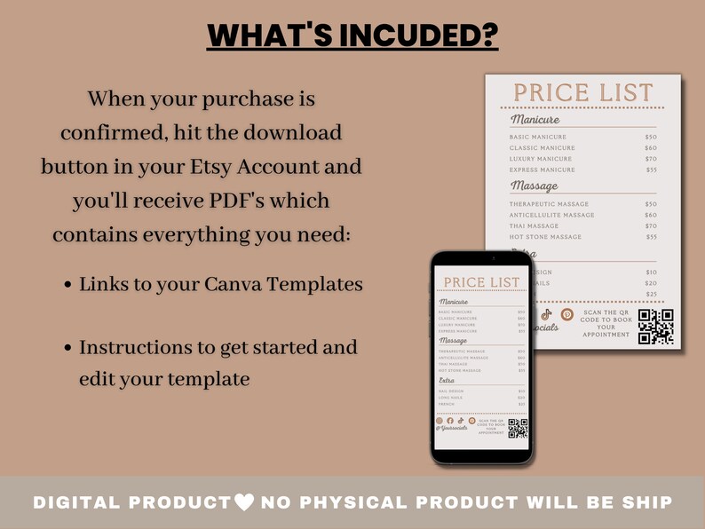 Price List Canva Template Printable Price List With QR Code Etsy