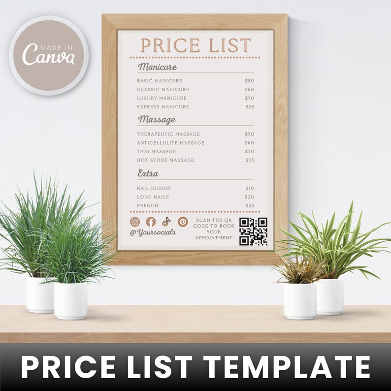 Price List Canva Template Printable Price List With QR Code Etsy