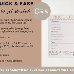 Price List Canva Template Printable Price List With QR Code Etsy