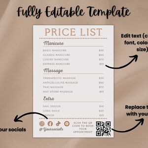 Price List Canva Template Printable Price List With QR Code Etsy