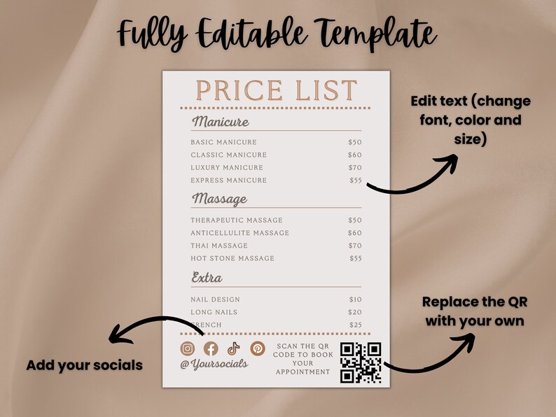 Price List Canva Template Printable Price List With QR Code Etsy