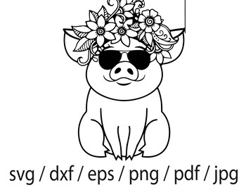 Floral Pig Svg, Flower Crown Svg, Crowned Pig Svg, Farm Animal, Cute Pig, Treasures