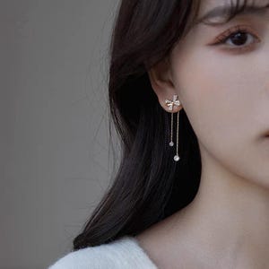Beautiful Bow  Dangle Earrings | Elegant Chic | 925 Silver Needle, Drop Earrings | Korean Fashion Jewelry Vacation Wedding Party Gift Office