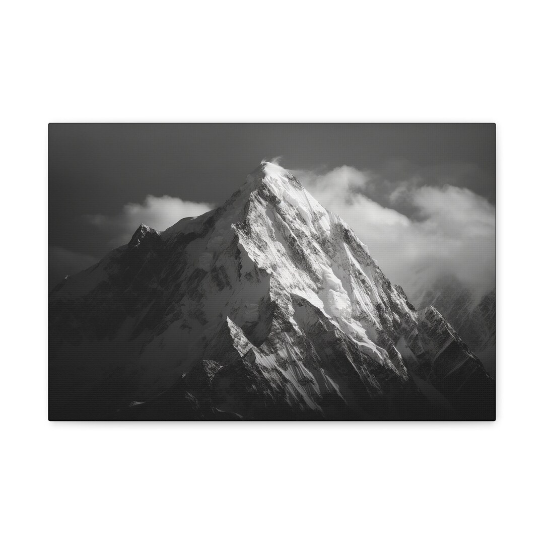 Striking Snow-capped Mountain Peak, Black and White Canvas Photography ...