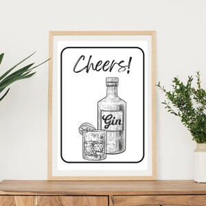 Cocktail Poster Bar Cart Poster Cocktail Print Digitale Download Cocktail Art Cocktail Geschenken Zwart-wit Gin Cocktail Keuken Kunst aan de muur