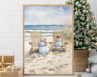 Küsten Weihnachten Druck Strand blau Weihnachten druckbare Wand Kunst Digital Download Strand Haus Weihnachtsdekor Strand Küsten Wand Kunst Weihnachten