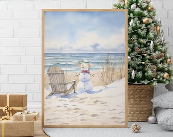 Beach Christmas Print Blue Christmas Printable Wall Art Digital Download Beach House Christmas Decor Modern Holiday Coastal Xmas Wall Art