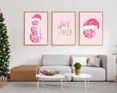 Pink Christmas Decor Pink Christmas Art Disco Printable Disco Poster Digital Download Set of 3 Pastel Christmas Print Pink Poster Xmas Art
