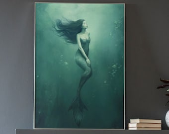 Mermaid Core Wall Art Dark Siren Art Watercolor Mermaid Digital Art Mermaid Core Printable Art Green Wall Art Siren Wall Decor Green Art gif