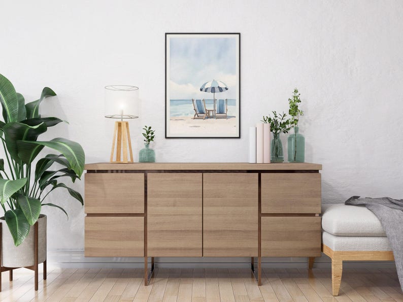 Impressão de arte de parede de praia, download de arte digital, pôster de design costeiro, estilo retrô, decoração de surf, casa, aquarela, sala tropical, náutica imagem 6