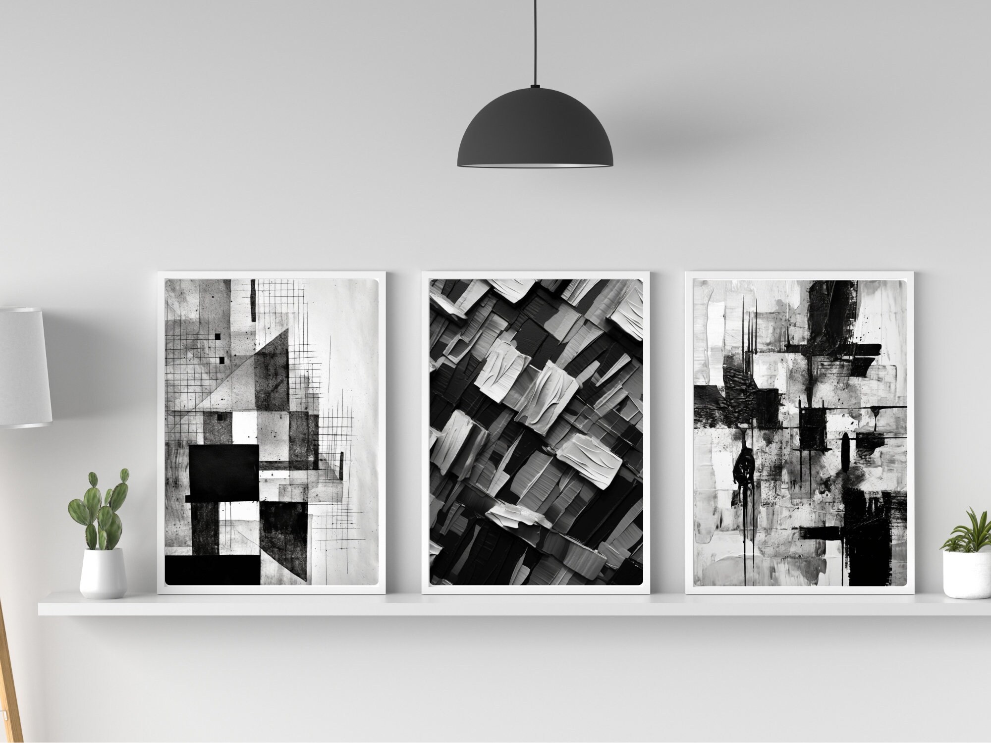 Black and White Abstract Wall Art Set of 3 Digital Download - Etsy