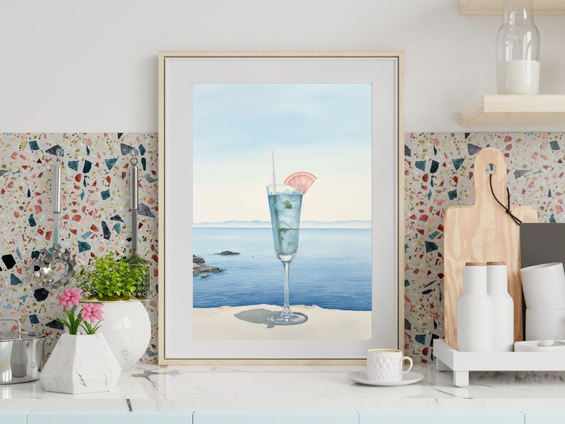 Bar Cart Decor Cocktail Poster Bar Cart Art Print Blue Wall - Etsy