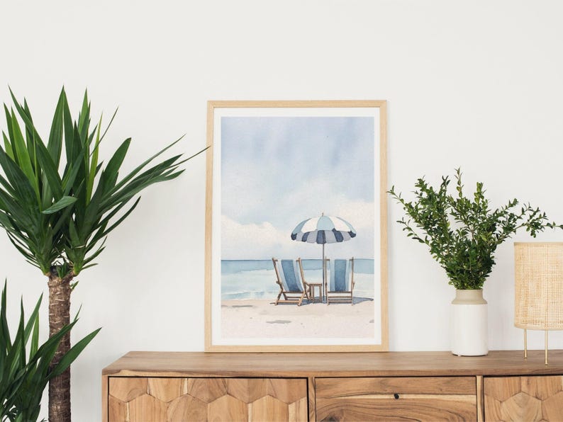 Beach Wall Art Digital Download Coastal Design Poster Retro Style Surf Aesthetic Watercolor Tropical Room Nautical Theme Printable Artwork Instant Download Multiple Sizes Available Home Decoration Display Beach House Styling Summer Vibes