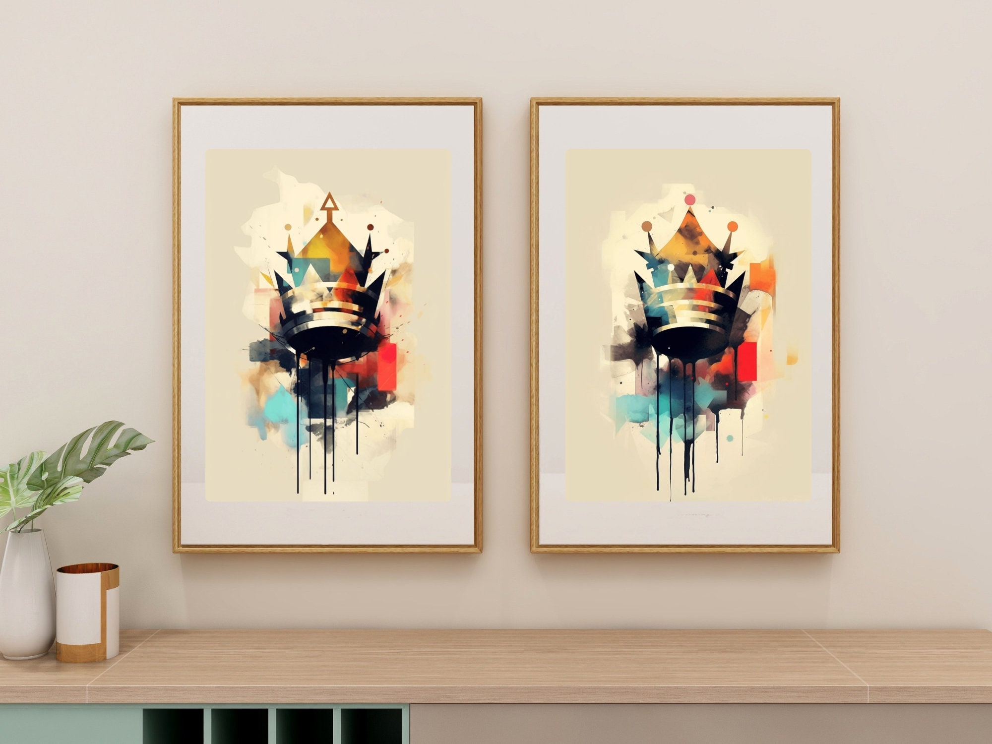 Bedroom Wall King and Queen Crown Wall Art Print Set of 2 Digital ...