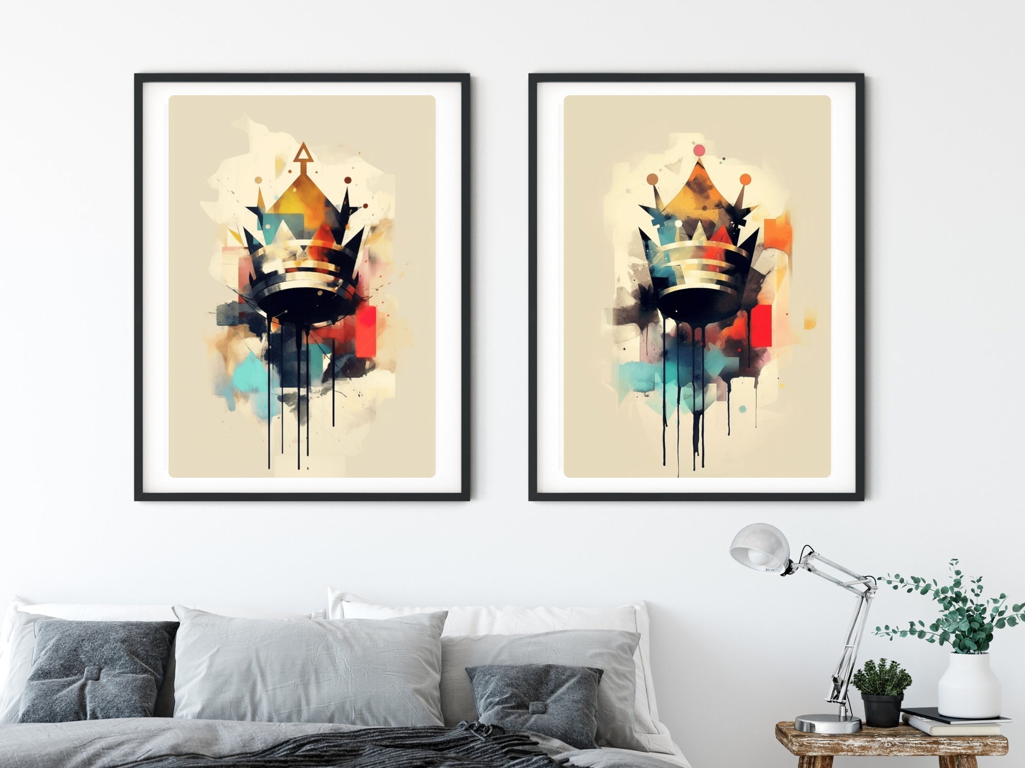 Bedroom Wall King and Queen Crown Wall Art Print Set of 2 Digital ...