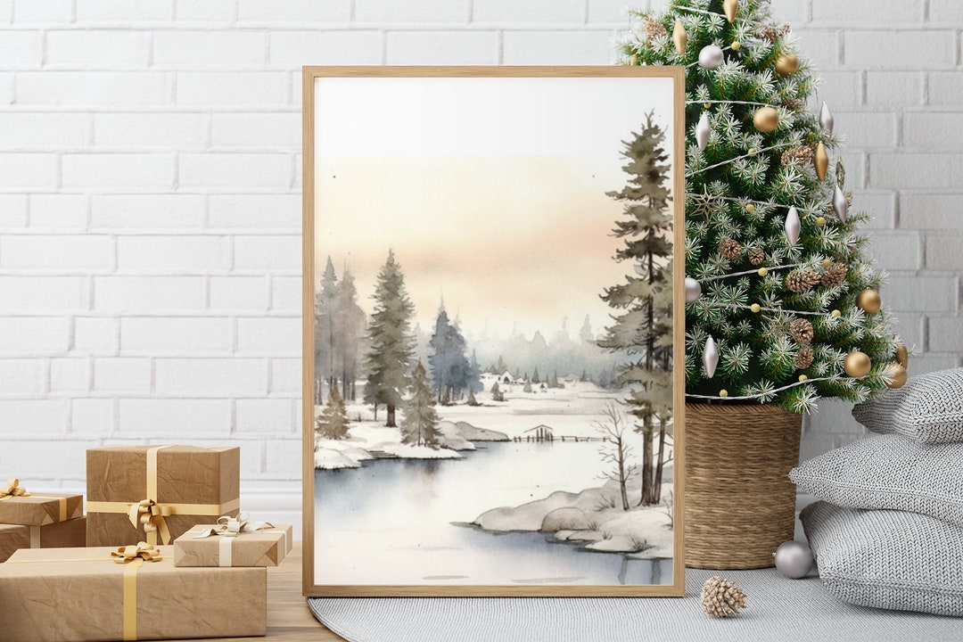 Winter Landscape Wall Art Snow Art Print Christmas Art Print Watercolor
