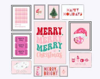 Pink Christmas Prints Christmas Wall Art for Livingroom Pastel Christmas Art Digital Download Pink Christmas Decor Christmas Wall Art Pink