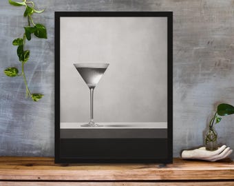 Cocktail Wand Kunst Druck Digitaler Download Martini Glas Schwarz Weiss Minimalistisches Design Bar Warenkorb Dekoration Idee Küche Wohnkultur Vintage