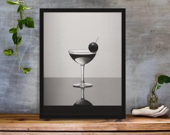 Cocktail Wand Kunst Druck Digitaler Download Druckbare Küche Schwarz Weiß Glas Bar Warenkorb Dekoration Modernes minimalistisches Design Esszimmer Dekor