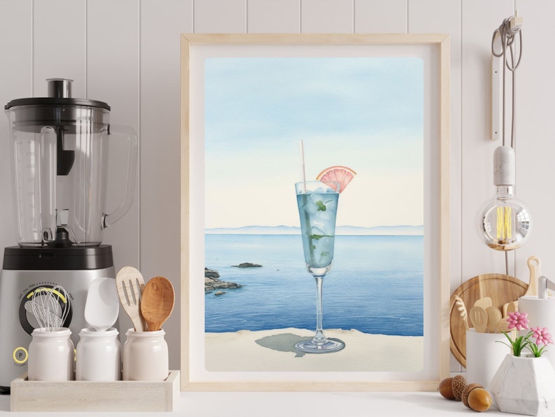 Bar Cart Decor Cocktail Poster Bar Cart Art Print Blue Wall - Etsy