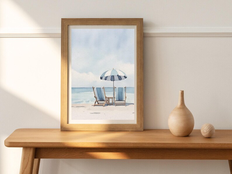 Coastal Design Poster Beach Themed Wall Art Digital Download Printable Nautical Room Decoration Retro Style Surf Aesthetic Watercolor Art Print Tropical Beach House Display Ocean Inspired Artwork Instant Download Home Styling Multiple Sizes
