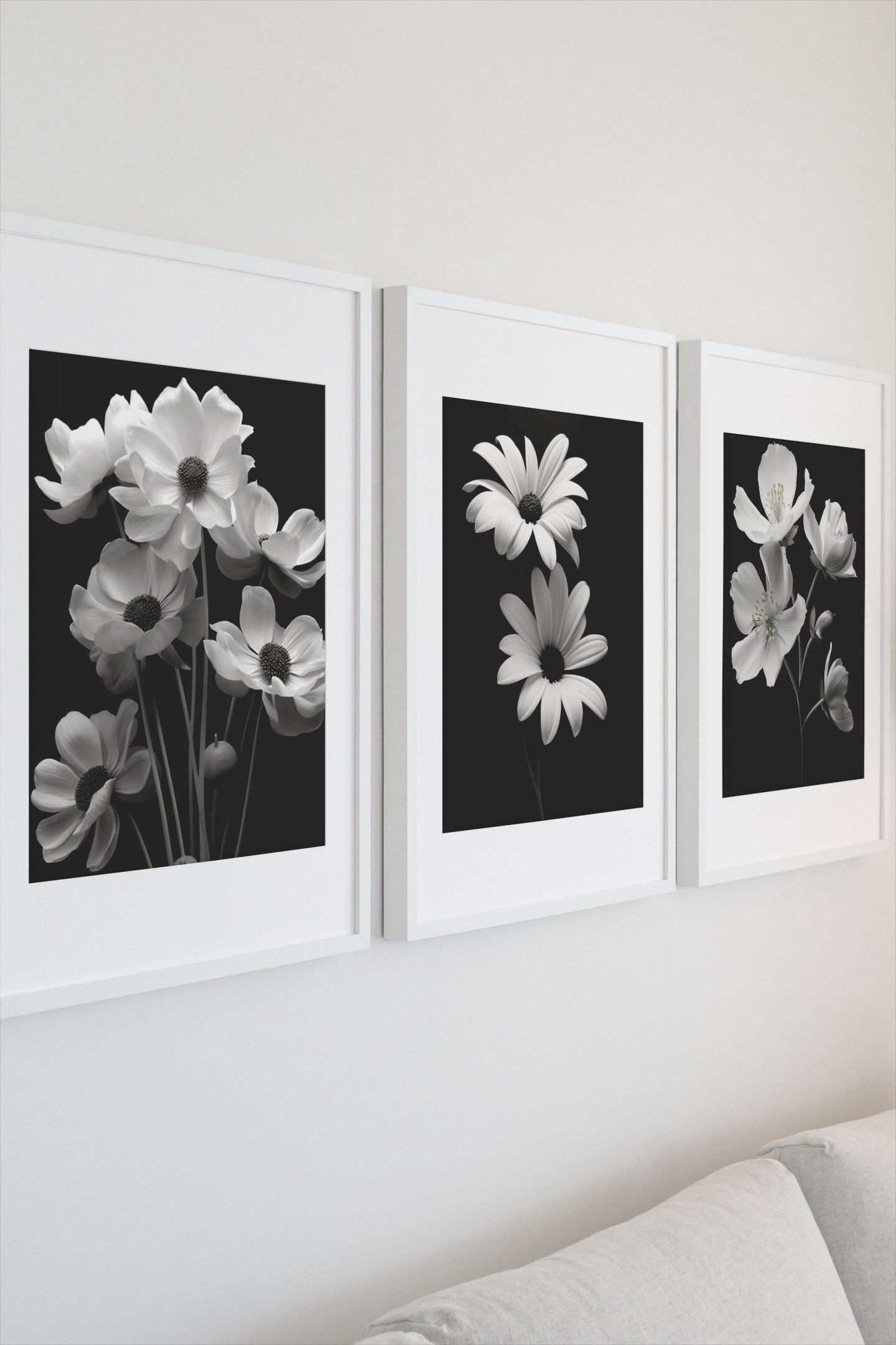 Black and White Flower Art Set of 3, Flower Art, 3 Digital Art Prints ...