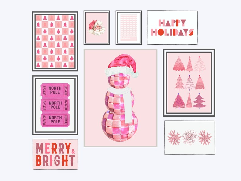 Pink Christmas Decor Pink Christmas Art Christmas Printable Wall Art Digital Download Set of 23 ...