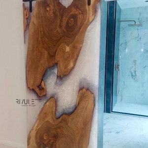 European Walnut Wood and Pearl White Sliding Barn Door - Handcrafted and Sustainable