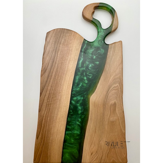 Handcrafted Walnut Wood Green Epoxy Resin Charcuterie Board - Sustainable, Rustic Charm - Perfect Gift Idea