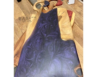 Handcrafted Walnut Charcuterie Board: Dark Purple Epoxy Resin, Live Edge