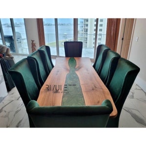 European Walnut Wood and Green Epoxy Resin Dining/Conference Table - Sustainable Luxury Centerpiece