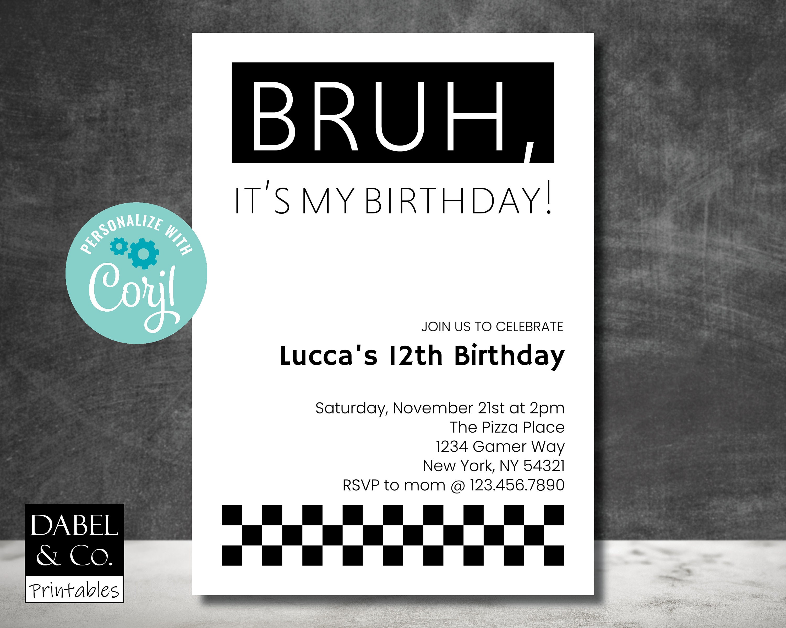 Bruh Geburtstagseinladung, Bro It's My Birthday Invite, Teen Preteen Boy Geburtstagseinladung, bearbeitbare Invite, Instant Download