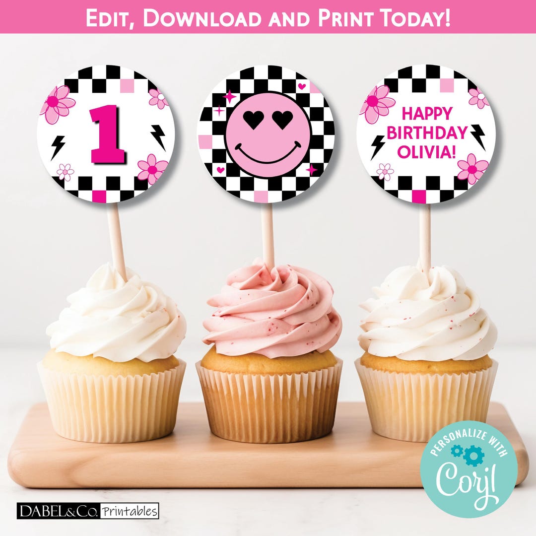 One Happy Babe Birthday Cupcake Toppers, Baby's 1st Birthday Editable ...