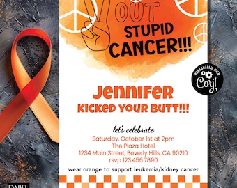 Peace Out Cancer Invitation, Goodbye Cancer Party, #OrangeUp Invite, Leukemia Free, Cancer Remission, Instant Download, Cancer Survivor