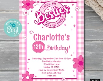 Doll Birthday Invitation, Doll Birthday Party Editable Template, Come on Besties Let&#39;s Go Party, Instant Download, Trending Pink Invitation