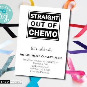 Straight Out of Chemo Invitation, Goodbye Cancer Party Invite, No More Chemo Editable Invite, Instant Download, Cancer Survivor Party