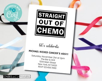 Straight Out of Chemo Invitation, Goodbye Cancer Party Invite, No More Chemo Editable Invite, Instant Download, Cancer Survivor Party