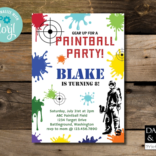 Paintball Invitation Etsy